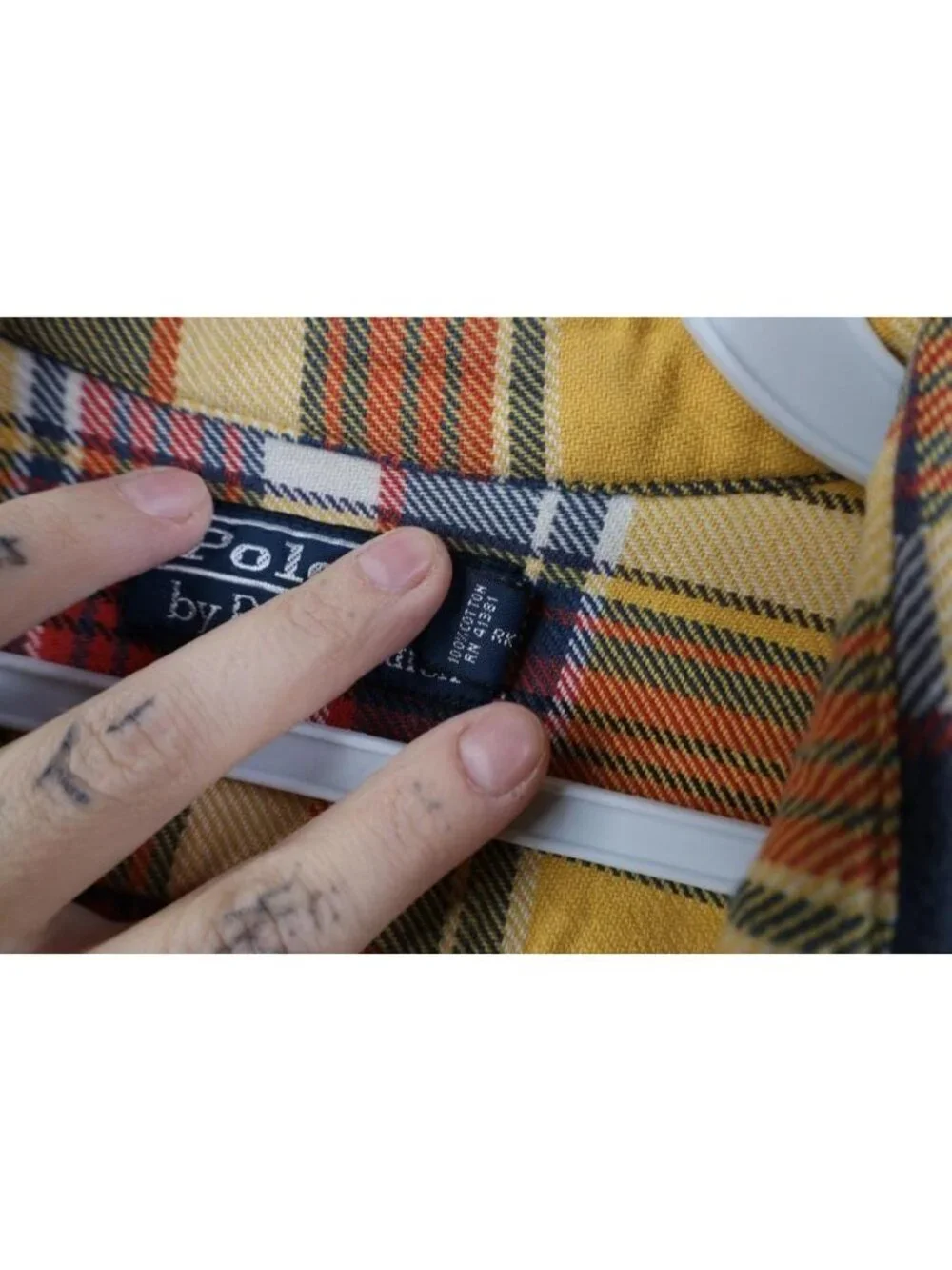 Vtg 90s Ralph Lauren Mens Large Distressed Heavy Flannel Collared Button Shirt